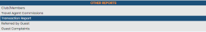 Other Reports section of the Reports Menu with Transaction Report command selected